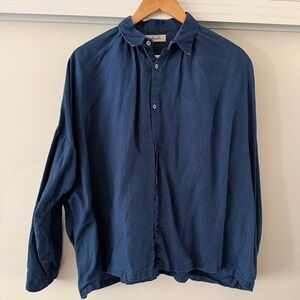 Ichi Antiquites Indigo Linen Button Down